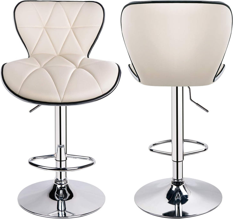 Shell Back Adjustable Swivel Bar Stools, PU Leather Padded with Back, Set of 3 (Beige)