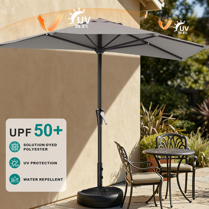 9FT Half Patio Umbrella, Outdoor Wall Umbrella with Crank & 5 Sturdy Ribs, Table 1/2 Umbrella Patio for Garden, Deck, Balcony and Pool, Foggy Gray