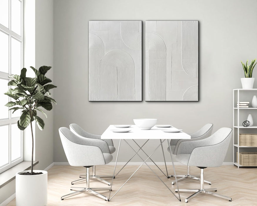 White Textured Wall Art - Hand Painted Abstract Oil Painting on Canvas 24X36 Inch,Modern Minimalist Art Painting for Wall Décor