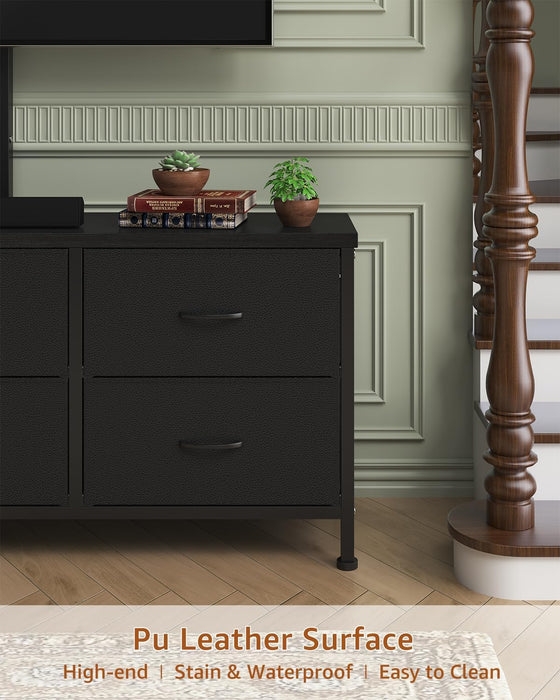 TV Stand with Mount, Fabric Dresser with 6 Drawers for 32/45/55/60/65/75 Inch Tvs, Black Dresser Entertainment Center, Modern Media TV Console Table