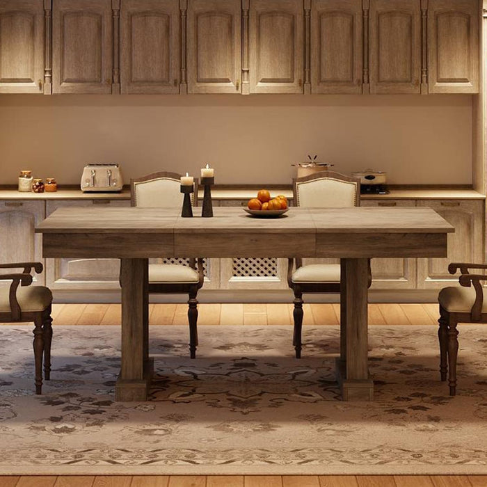 Wooden Dining Table for 6-8 People with 2 Large Drawers, 71 in Long Farmhouse Rectangular Kitchen Dining Table & Thick Table Top, Sturdy Frame, for Big Family, Dinette, Rustic Gray
