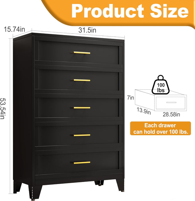 Charcoal Black Industrial Dresser With Five Drawers