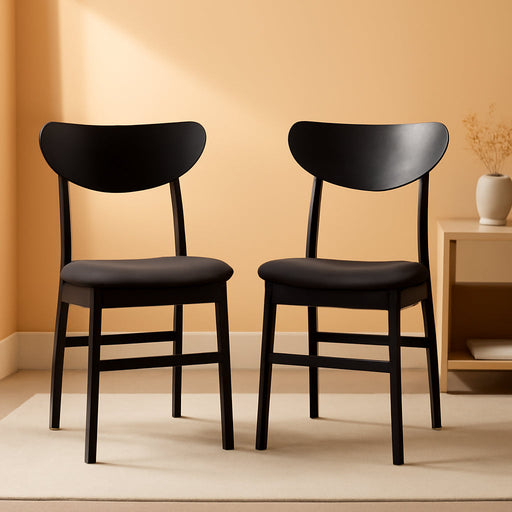 Home Lucca Retro Black and Black Cushion Dining Chair, Set of 2, Wood