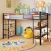 Low Loft Bed Twin Size, Heavy Duty Metal Frame W/Storage Shelves, Ladder & Full-Length Guardrails, Ample Under-Bed Space, Kids Loft Bed with Stairs for Boys Girls Junior, No Box Spring Needed