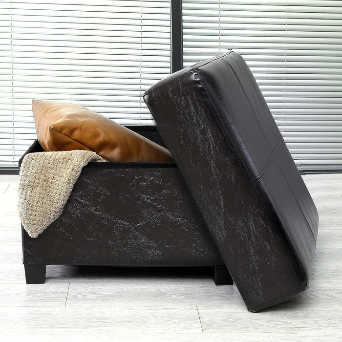 Folding Storage Bench, Cube PU Leather Footstool with Legs, Coffee Table, Ottoman with Storage for Living Room, 23.6 X 23.6 X15 Inches, Black