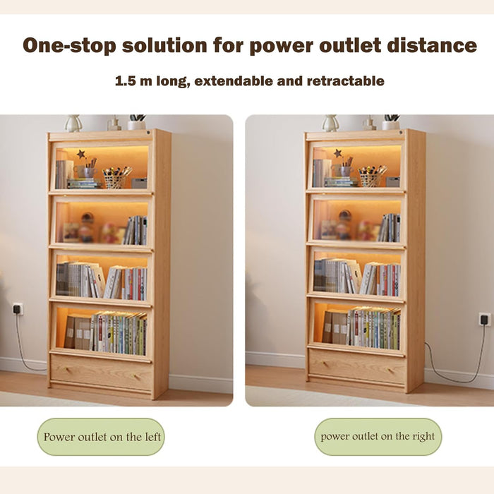 Tall Solid Hardwood Bookcase Tempered Glass LEDIllumination