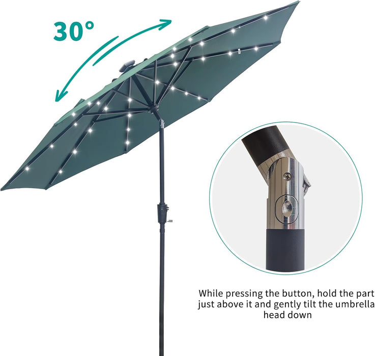 9FT Solar Patio Umbrella with 32 LED Lights with Bag