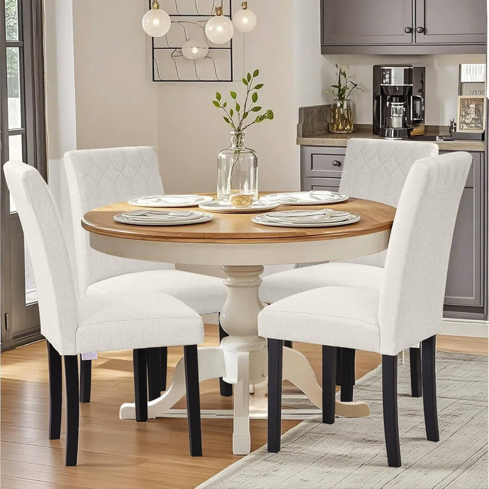 Upholstered Dining Chairs Set of 6, Modern PU Leather Accent Parsons, Solid Wood Legs W/Rubber Footpads, for Living Room Kitchen, Beige