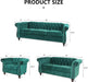 3 Pieces of Living Room Furniture Sofa Sets, Modern Velvet Chesterfield Sofa&Chesterfield Club Chair&Chesterfield Loveseat Sofas Set with Nailhead Trim Scroll Arms for Living Room(Green)