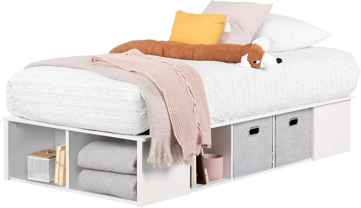Flexible Platform Bed with Baskets Pure White, Contemporary