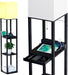 Floor Lamp with Shelves,Modern Dimmable Solid Wood Standing Lamp with 1 Drawer and 2 USB Ports & 2 Power Outlet,Corner Tall Bookshelf Lamp for Living Room and Bedroom(Black)