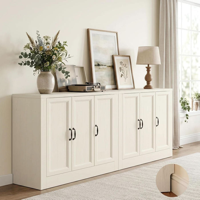 78.5" W Modern Buffet Cabinet, Modular Sideboard Cabinet with Baseboard Design & Adjustable Shelves, Sturdy Wood Coffee Bar Storage Credenza for Kitchen, Living Room (2PCS 39"W,Vintage White)