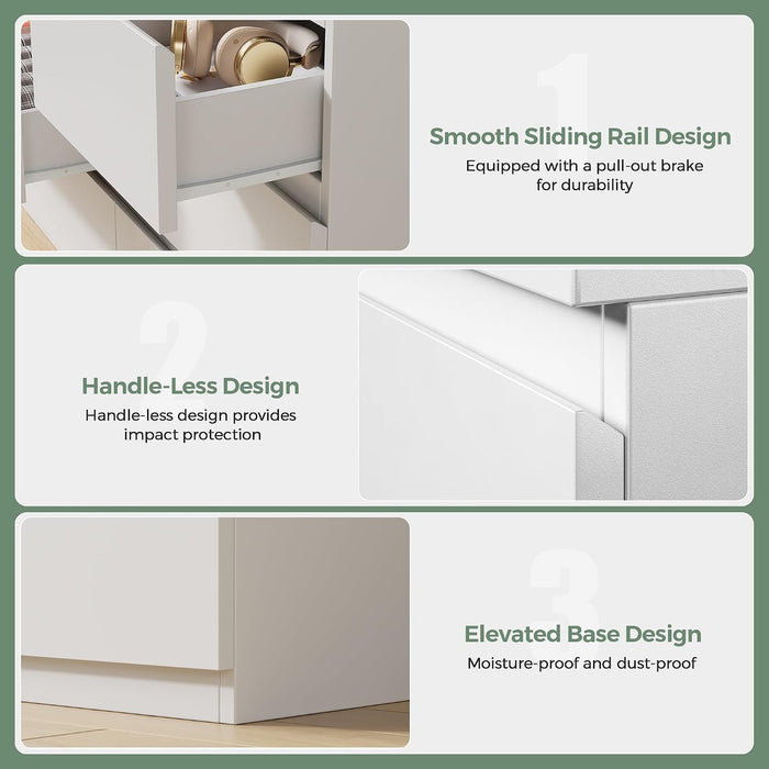 Modern White 7 Drawer Dresser for Bedroom, Simply Chest of Drawers, Wood Storage Dresser with Deep Drawers for Living Room Hallway Entryway, White