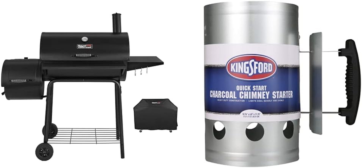 CC1830SC Charcoal Grill Offset Smoker with KINGSFORD Heavy Duty Deluxe Charcoal Chimney Starter