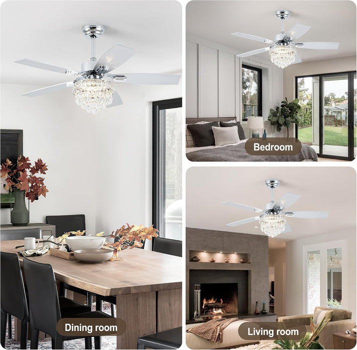 Chandelier Ceiling Fans with Lights and Remote, Nickel 42 In