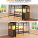 Twin over Twin Bunk Bed with 6 Storage Drawers,Led Lights and Charging Station Metal Bunk Beds with Side Bookcase,3 Storage Boxes &Shelf,L-Shaped Bunk Bed with Safety Guardrail and Ladder,Black