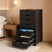 7 Drawer Chest Mobile Storage Cabinets Wooden Dresser with Wheels Room Organization Furniture for Office Home, Black Wood