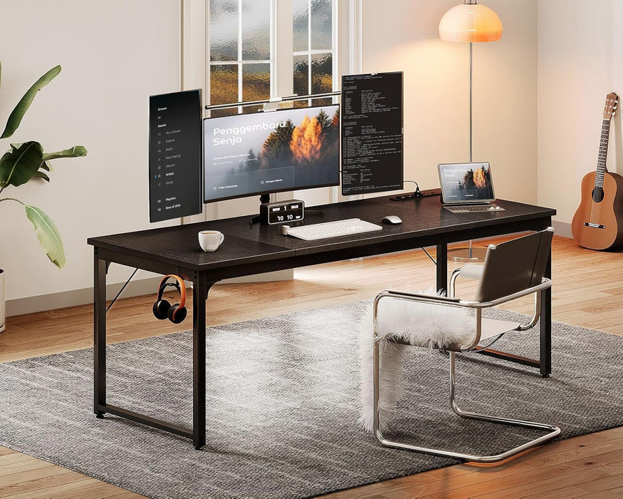 71 Inch Computer Desk with USB Ports, Large Office Desk, Long Study Student Writing Desk, Black