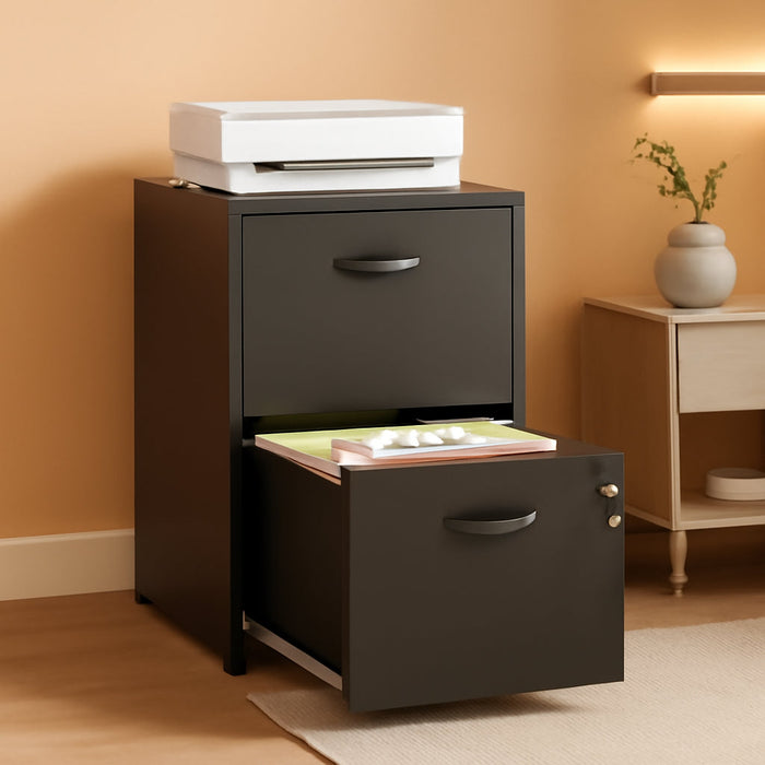 2 Drawer File Cabinet with Lock,Black Metal Filing Cabinets,Vertical Locking File Cabinet Fit Hanging Files, Letter,File Box and A4 Documents (Black)