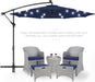 10Ft Solar LED Offset Cantilever Hanging Market Patio Umbrella, 8 Sturdy Ribs, Easy Adjustment - Navy Blue