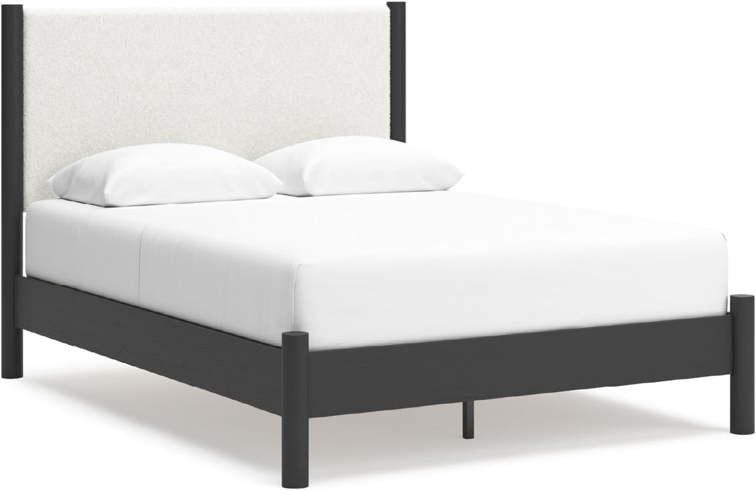 Signature Design by Ashley Cadmori Modern Queen Upholstered Platform Bed, Foundation or Box Spring Not Needed, Black & White