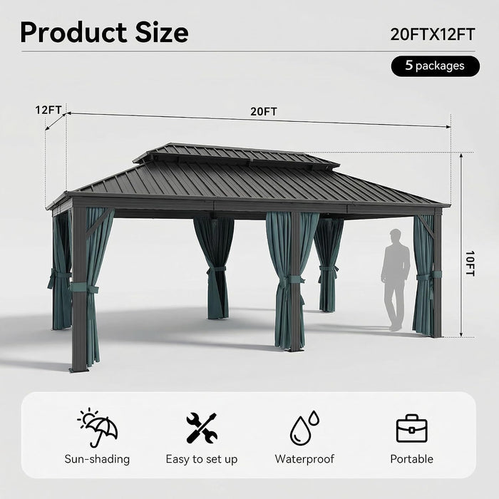 12x20 Black Hardtop Gazebo With Galvanized Roof