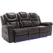 83.1 in Flared Arm Faux Leather Rectangle Manual Recliner 3-Seat Sofa In. Brown with Center Console and LED Light Strip