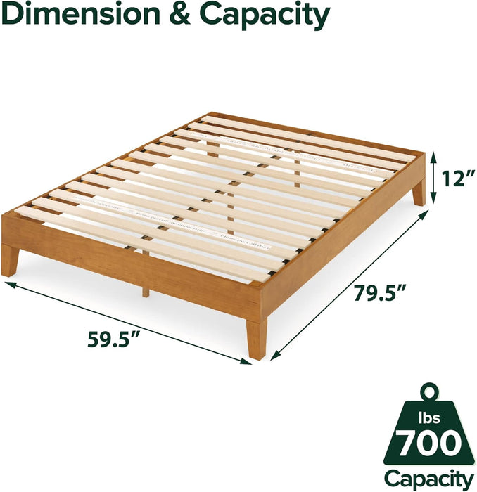 Alexis Deluxe Wood Platform Bed Frame, Solid Wood Foundation, No Box Spring Needed, Wood Slat Support, Easy Assembly, Rustic Pine, Queen