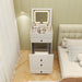 Small Vanity Desk Set, Makeup Vanity Table with Flip-Up Lighted Mirror, Storage Bench, 2 Drawers, 8 Wheels, White Girls Dressing Table Nightstand for Small Space Bedroom