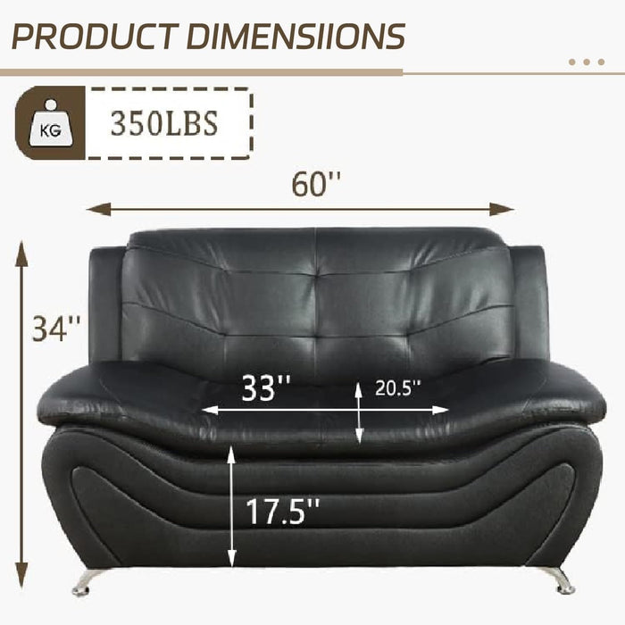 Contemporary Living Room Furniture Set, Faux Leather Sofa Set for Living Room/House/Bedroom/Office/Apartment (Black-A, Loveseat), F45&F46