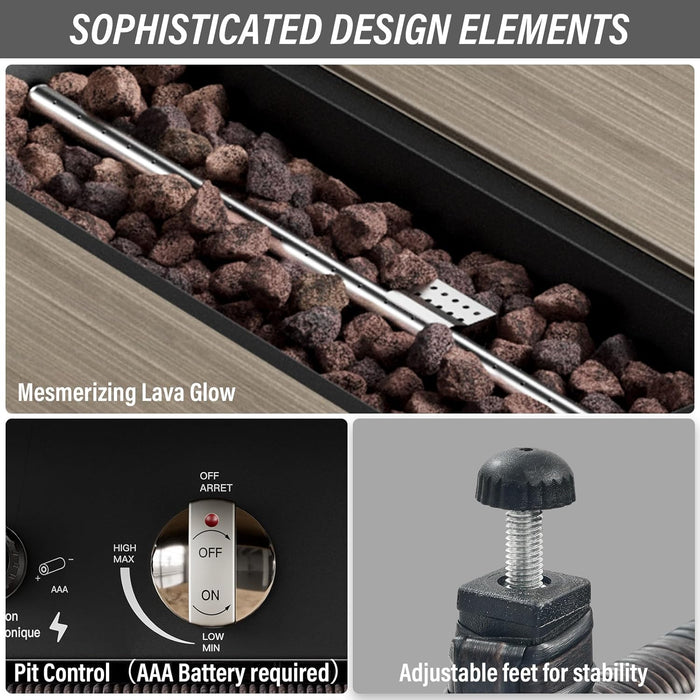 Full 4 Pieces Patio Furniture Set with 41” Propane Fire Pit Table, Outdoor Conversation Set with Swivel Glider Outdoor Chair Set of 2 and Rattan Sofa for Deck Backyard