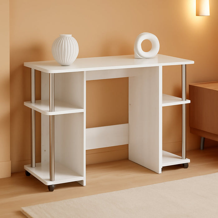 Jaya Computer Study Desk, White Oak/Stainless Steel