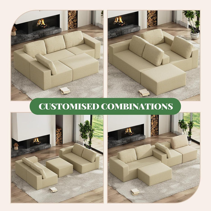136Inch Modular LShaped Sectional Sofa BeigeBoucle