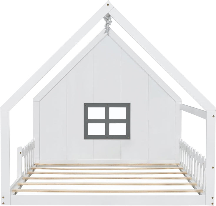 Full Size Montessori Floor Bed LEDIlluminated White