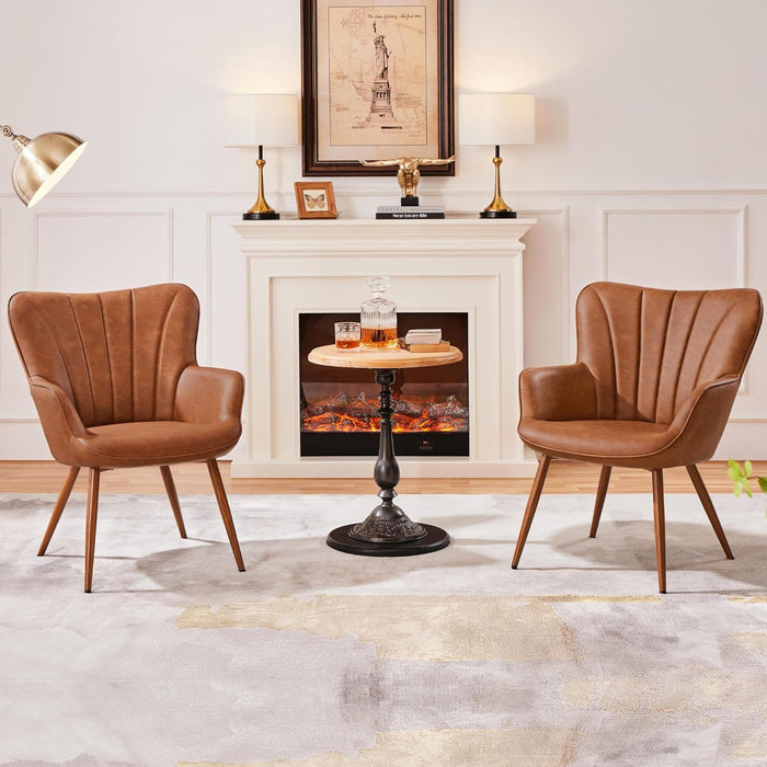 PU Leather BarrelShapedContoured Armchair Brown Metal Legs