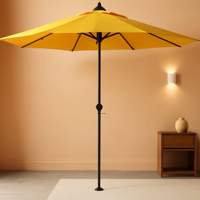 12-Year-Non-Fading, 9Ft Premium Sunbrella Patio Umbrella, Hand-Crank, Button-Tilt, Black Frame, Sunflower Yellow Fabric