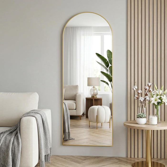 58"X20" Arched Full Length Door Mirror, Over-The-Door Hanging, Floor Standing, Wall Mounted or Leaning, Metal Frame Body Mirror for Bedroom, Living Room, Closet, Dorm, Gold