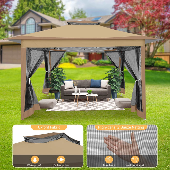 12X12Ft Outdoor Gazebo Pop up Gazebo with Mosquito Netting, Instant Patio Canopy Tent for Shade and Rain, 2 Tiered Vente Gazebo Canopy UPF 50+ for Garden Backyard with Carry Bag&4 Sandbags