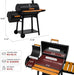 Barrel Charcoal Grill with Offset Smoker, 824 Sq. In. Cooking Area, Wooden Front Shelf, Bottom Shelf, Blow-Molded Wheels, Outdoor Charcoal Grill for Backyard Cooking, Black,Cc1831W