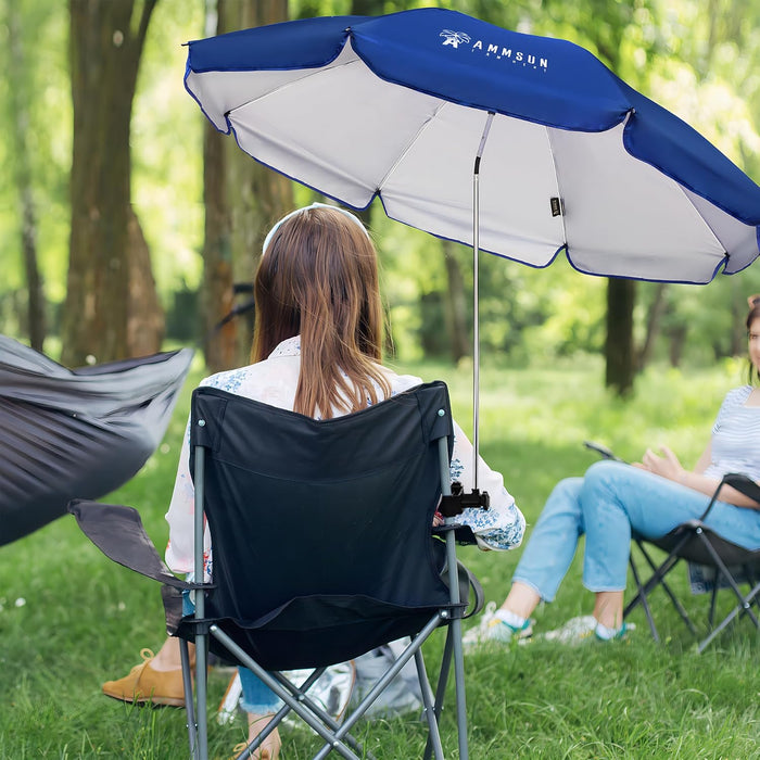 XL Chair Umbrella with Universal Clamp 52 Inches and 360-Degree Swivel UPF 50+, Portable Clamp on Camping or Beach Chair, Stroller, Wheelchair, Golf Cart, Blue, Large-Sized