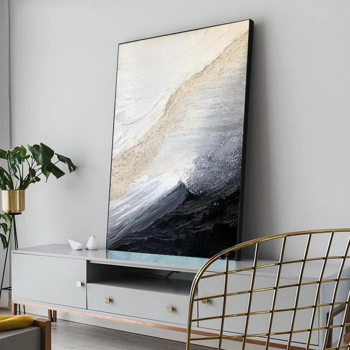 Handcrafted Monochrome Wall Art 32x48 Coastal Framed