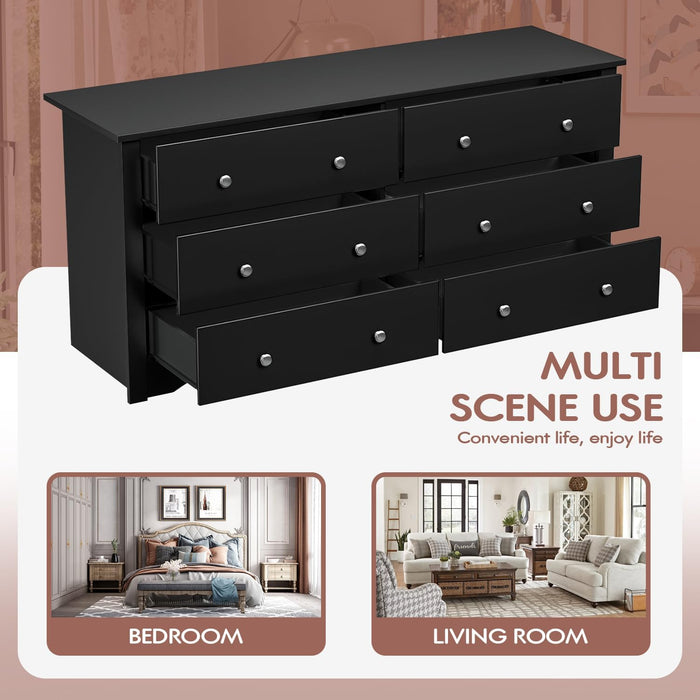 Contemporary Solid Wood Dresser Black With Storage