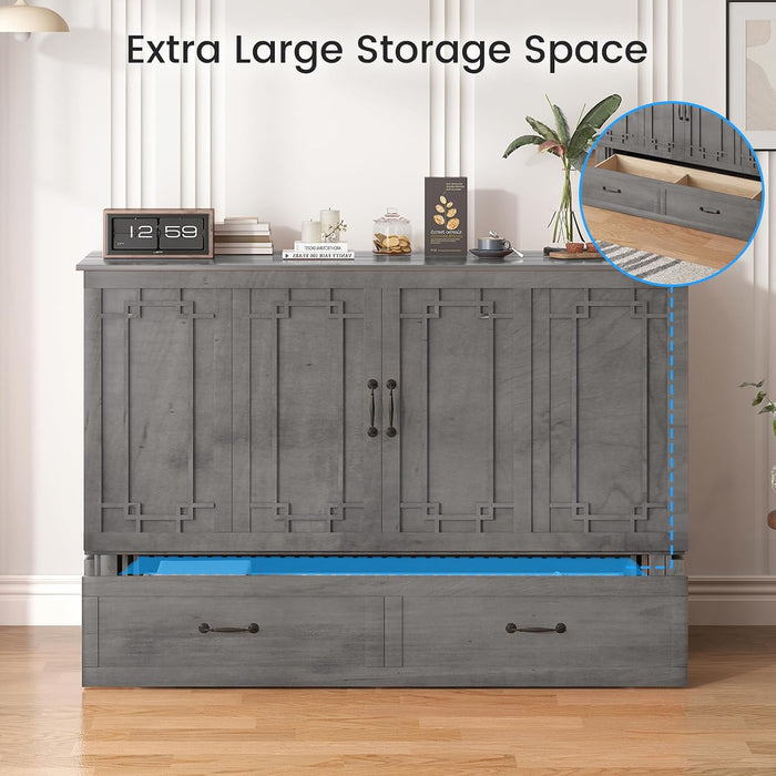 Queen Murphy Cabinet Bed With HiddenStorage Drawer