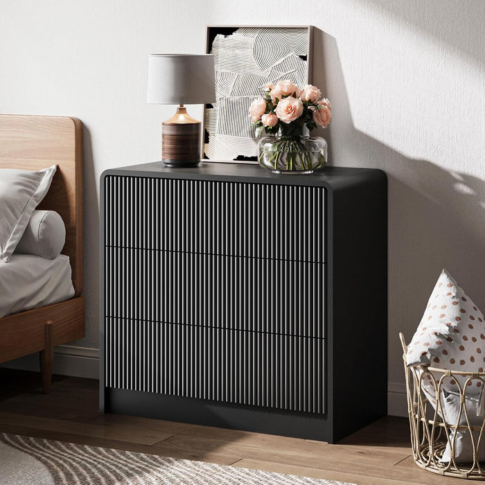 55" Wide Modern Curved 3 Drawer Dresser，Black