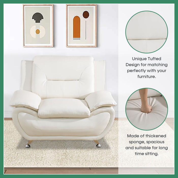 Leather Sofa Set,Leather Sofa Set for Living Room Furniture Sets, Loveseat Sofa with Chair 3-Piece for Living Room/Office/Apartment(White)