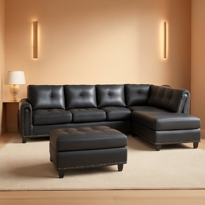 Sectional Couches for Living Room Furniture Sets,L-Shaped Couch W/Cup Holders,Faux Leather Nailhead Trim Sofas with Storage Ottoman and Chaise Lounge for Small Space Apartment-Gray