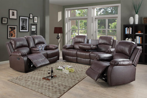 Brown Leather Reclining Sofa Set for Living Room Set,Recliner Sofa with Drop down Table/Double Recliner Loveseat with Storage Console/Recliner Chair/Faux Leather