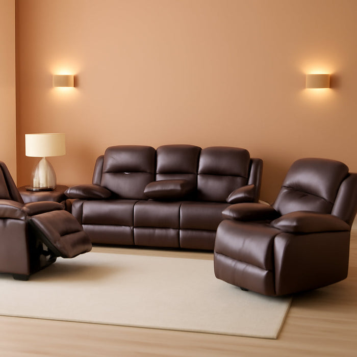 Brown Leather Reclining Sofa Set for Living Room Set,Recliner Sofa with Drop down Table/Double Recliner Loveseat with Storage Console/Recliner Chair/Faux Leather