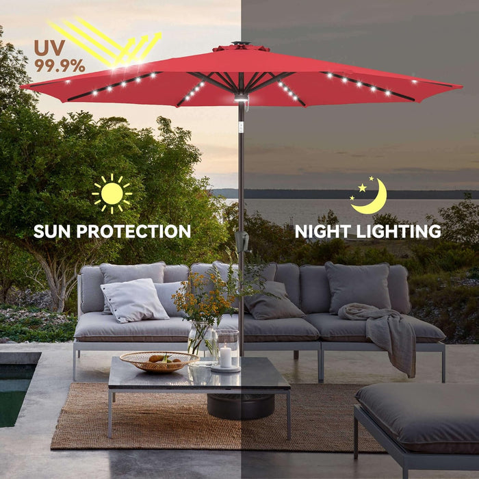9FT Solar Umbrella Outdoor - Lighted Solar Patio Umbrella with 40 LED Lights Waterproof UV Protection, Table Umbrella with Tilt for Pool, Porch, Garden, Deck, Backyard (Red)