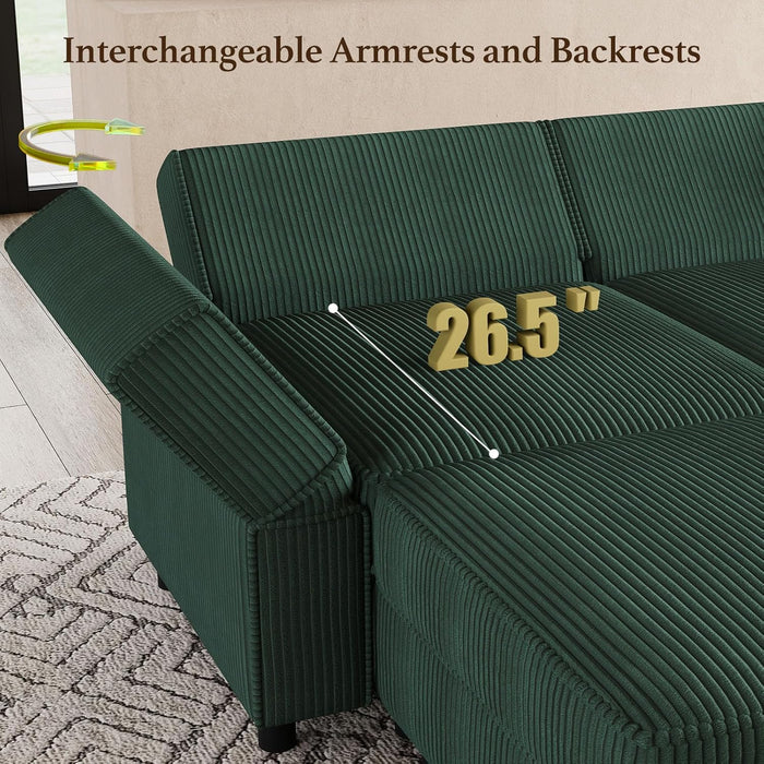 Green Modular Sectional Sofa Featuring Deep Storage